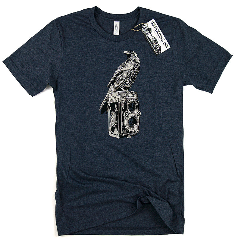 Crow & Camera Tee, Mens graphic tee, Photographer Tshirt, Photographer Gift