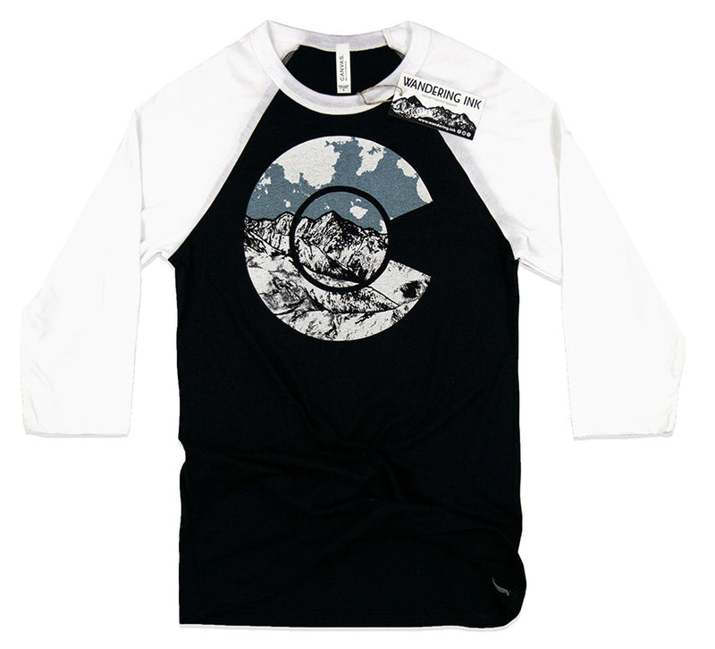 Colorado 3/4 Sleeve Baseball Tee, Men's Colorado Flag Shirt, Wandering Ink